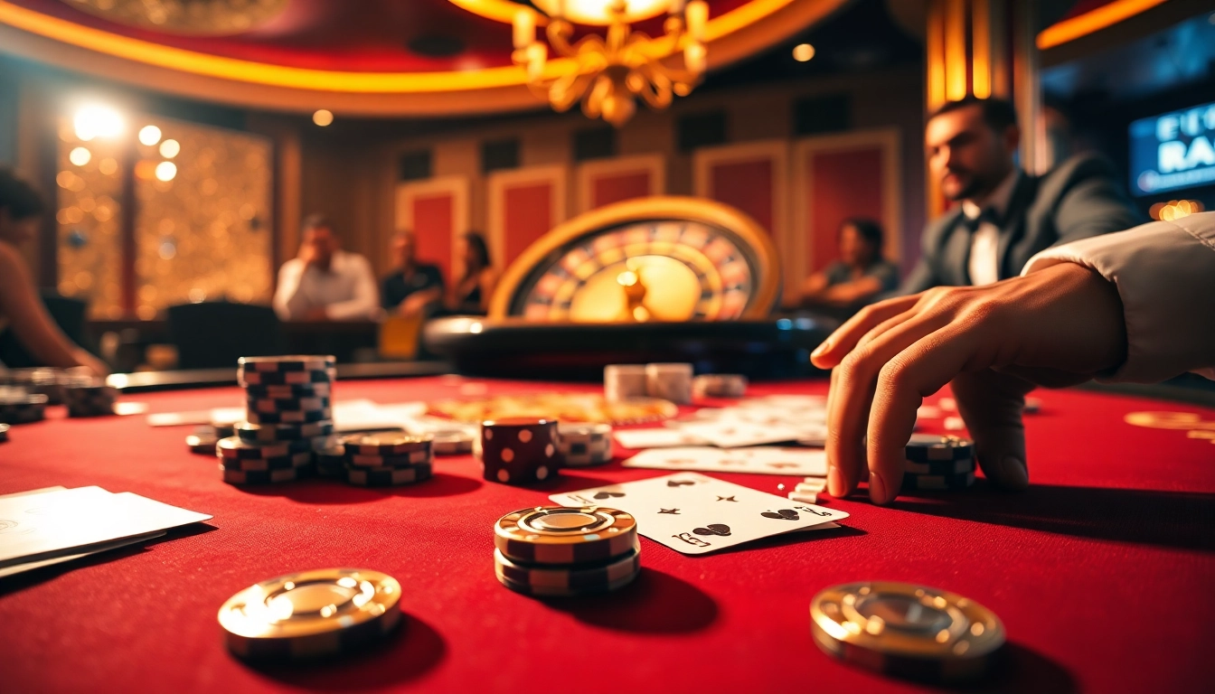 Exciting RIK VIP gambling scene featuring poker chips, cards, and a roulette wheel.