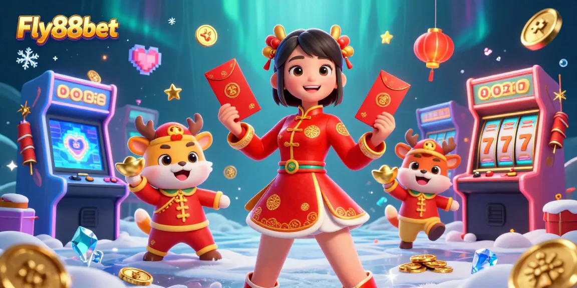 Experience exciting gameplay at Fly88bet with vibrant casino illustrations of slots and festive symbols.