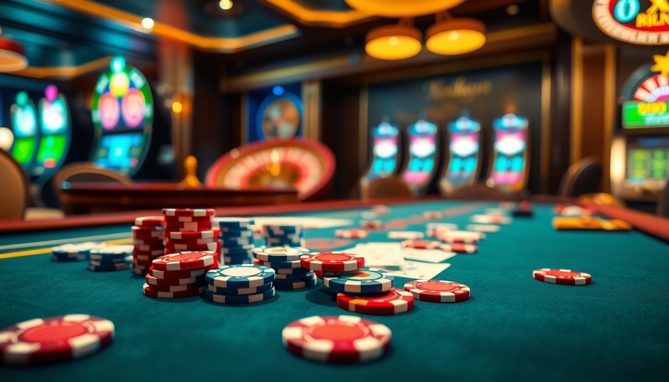 Engage in thrilling gaming actions at MM88.COM, featuring poker chips and a roulette wheel in an upscale casino setting.