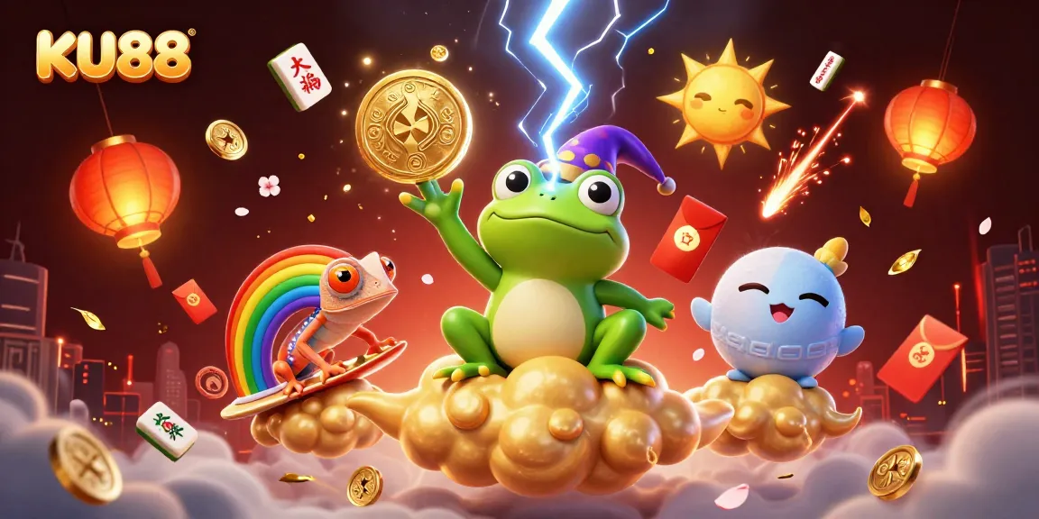 Engage in thrilling gameplay at KU88 Casino with golden coin storms and vibrant characters.
