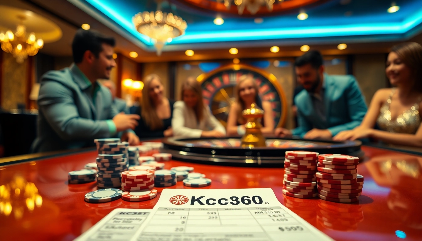 Experience excitement at https://kjc365.com/ with a thrilling casino scene featuring poker and roulette.