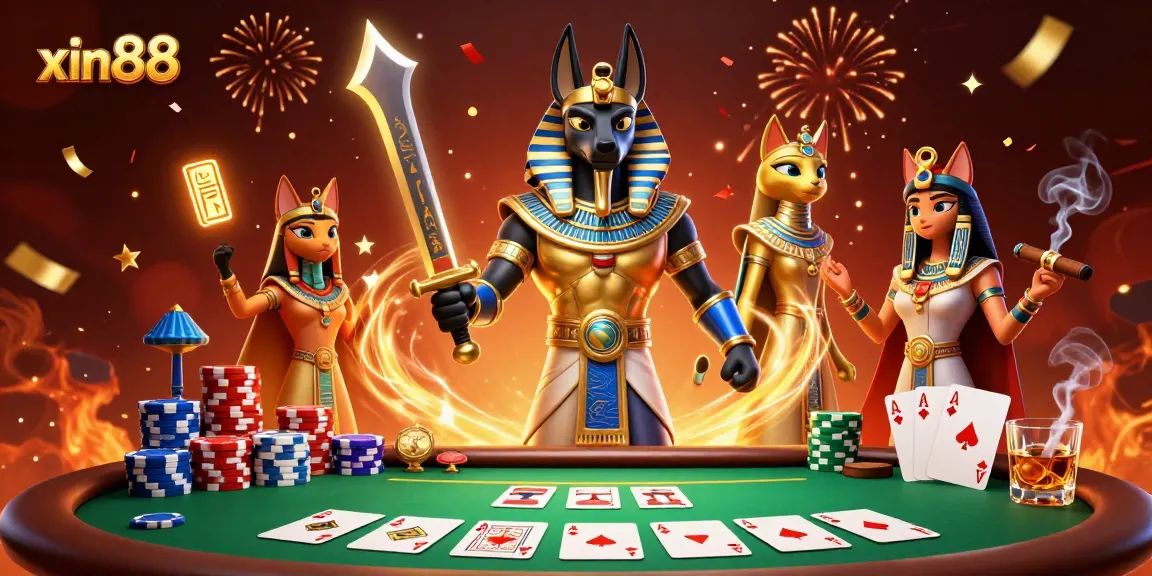 Experience thrilling gameplay with xin88 as Anubis and Bastet share a mystical poker night.