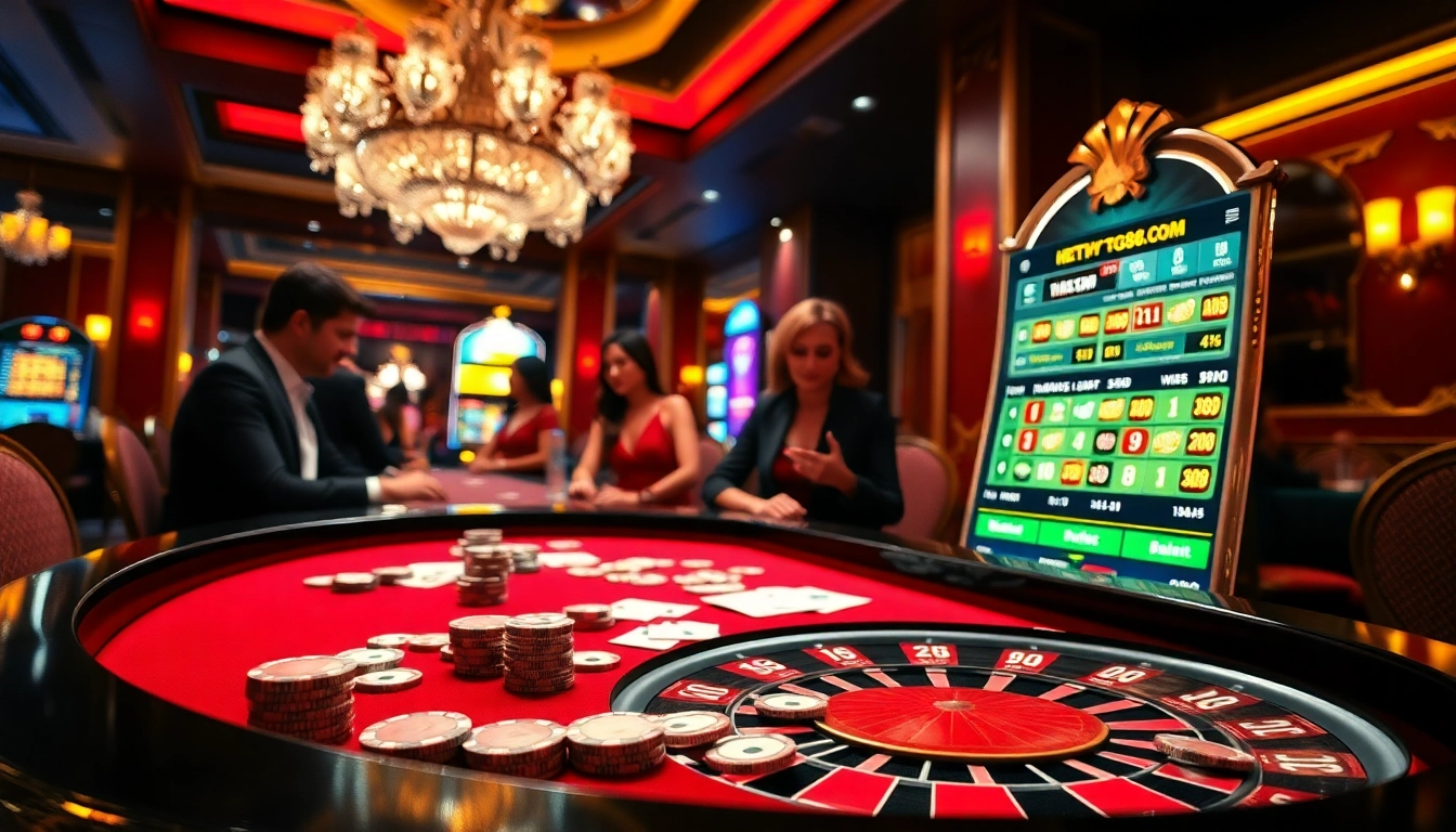 Experience thrilling gameplay at https://tg88pro.com/ with vibrant casino visuals of poker chips and roulette action.