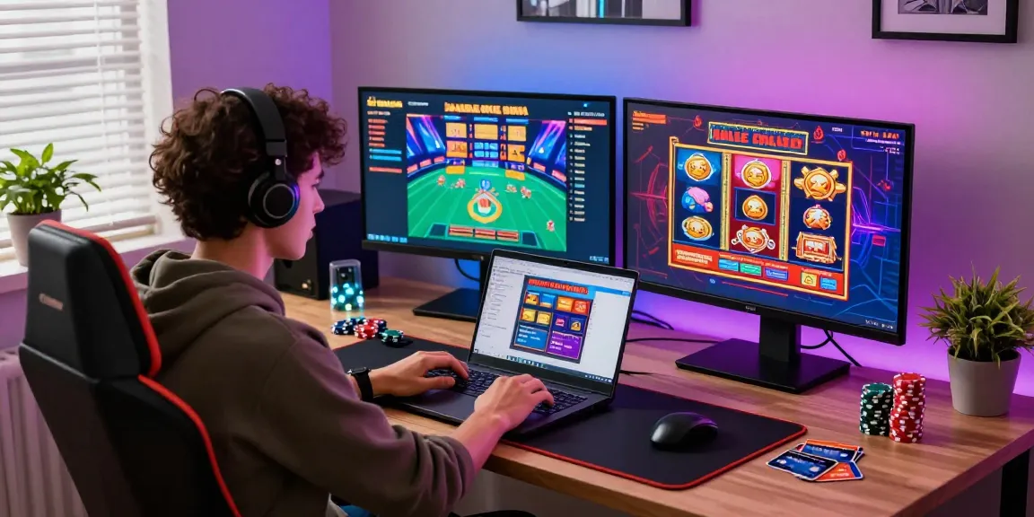 Engaged player enjoying casinos that accept credit cards in a vibrant home office.