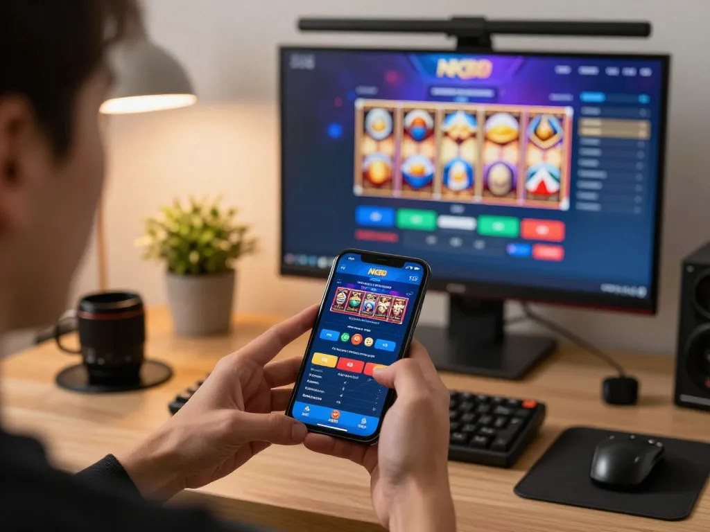 Engaged user exploring NK88 nhà cái app on smartphone showcasing exciting betting options.