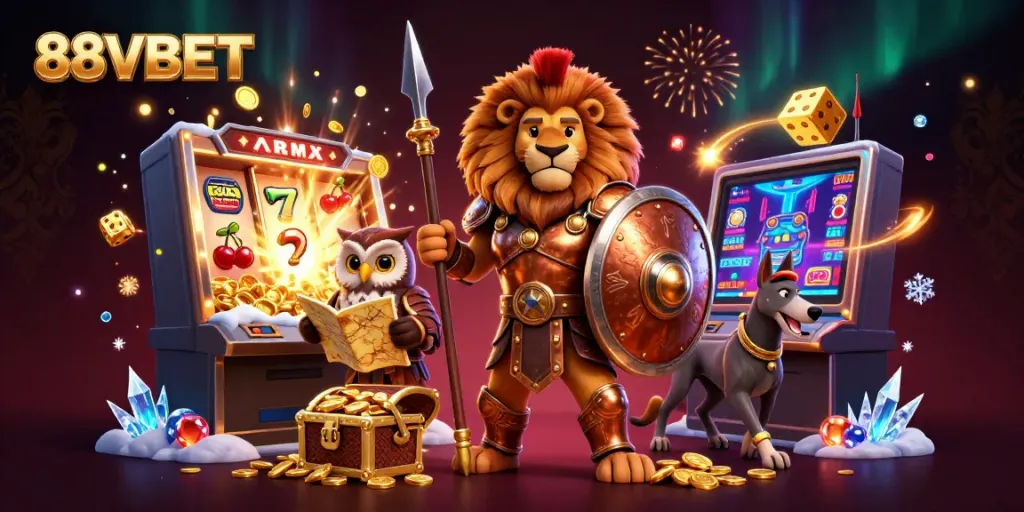 Experience 88VBET with a dynamic 3D scene of exciting casino games and characters.