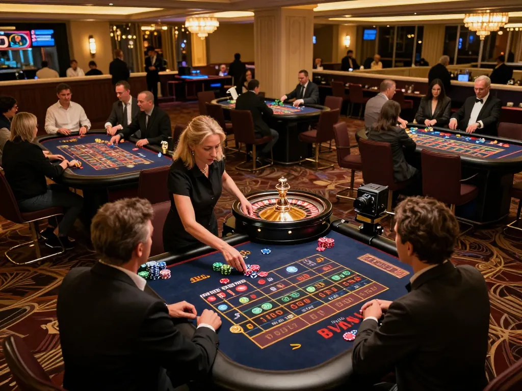 Exciting gaming moment at qtr88.com with players actively betting at roulette tables in a luxurious casino setting.