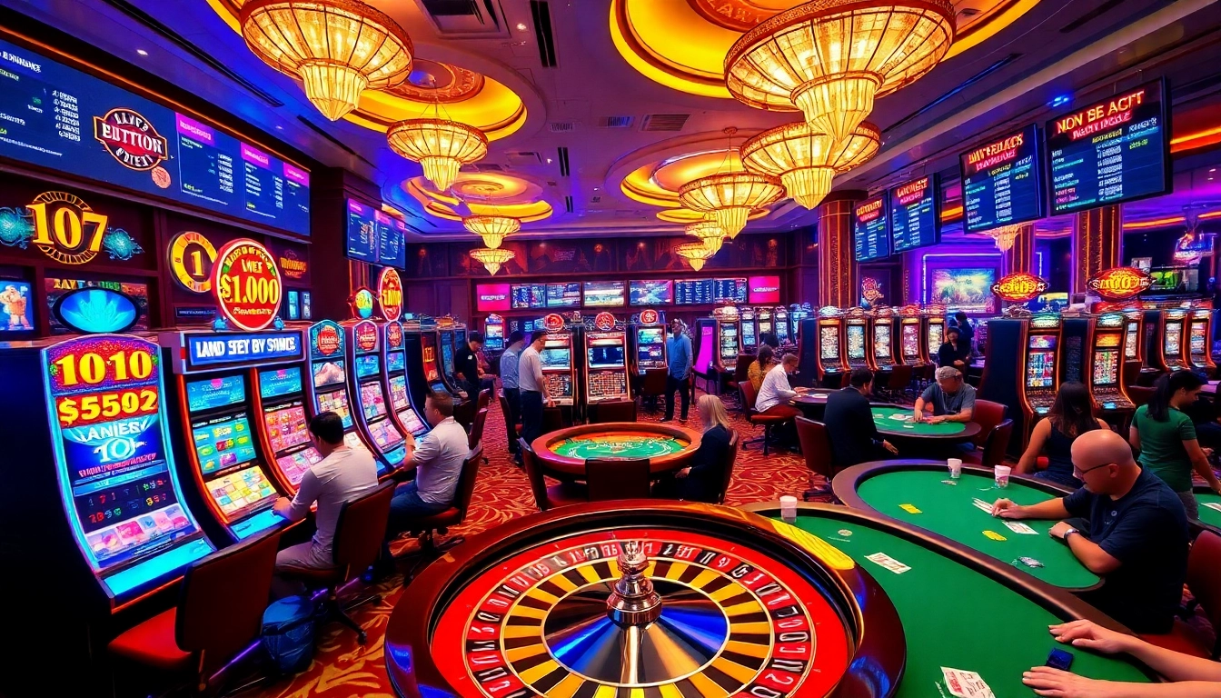 Players enjoying various games at https://xin88ac.it.com/, featuring slot machines and poker tables.