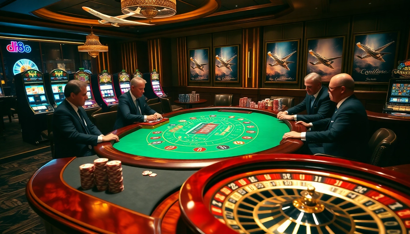 Experience thrilling gameplay at the dh88 casino, highlighted by luxury tables and vibrant slot machines.