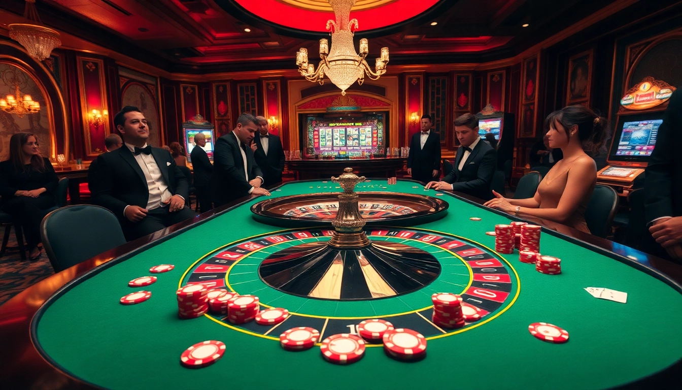 Experience the thrill of high-stakes gaming at https://tg88.black/ with vibrant roulette, poker chips, and elegant players.