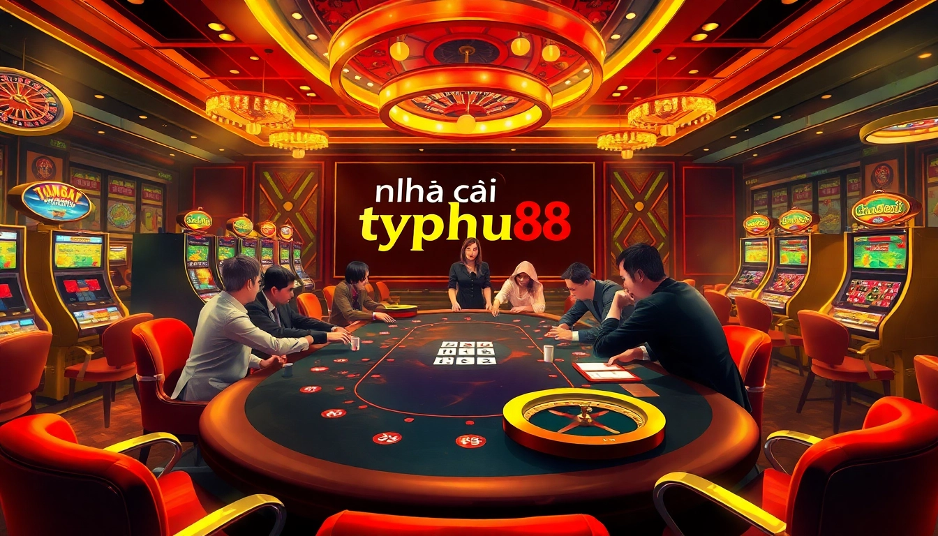 Exciting poker game action at nhà cái typhu88 with luxurious ambiance and engaging players.