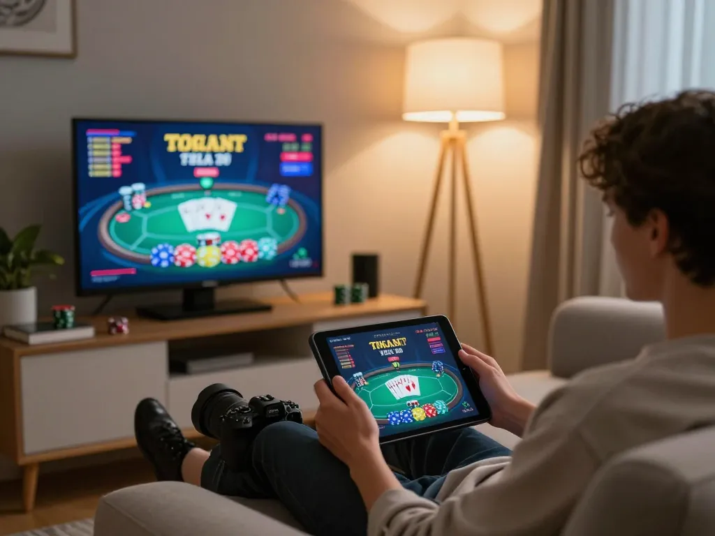 Engaging with tg88 link for online gaming with a cozy setup, emphasizing responsible gambling.