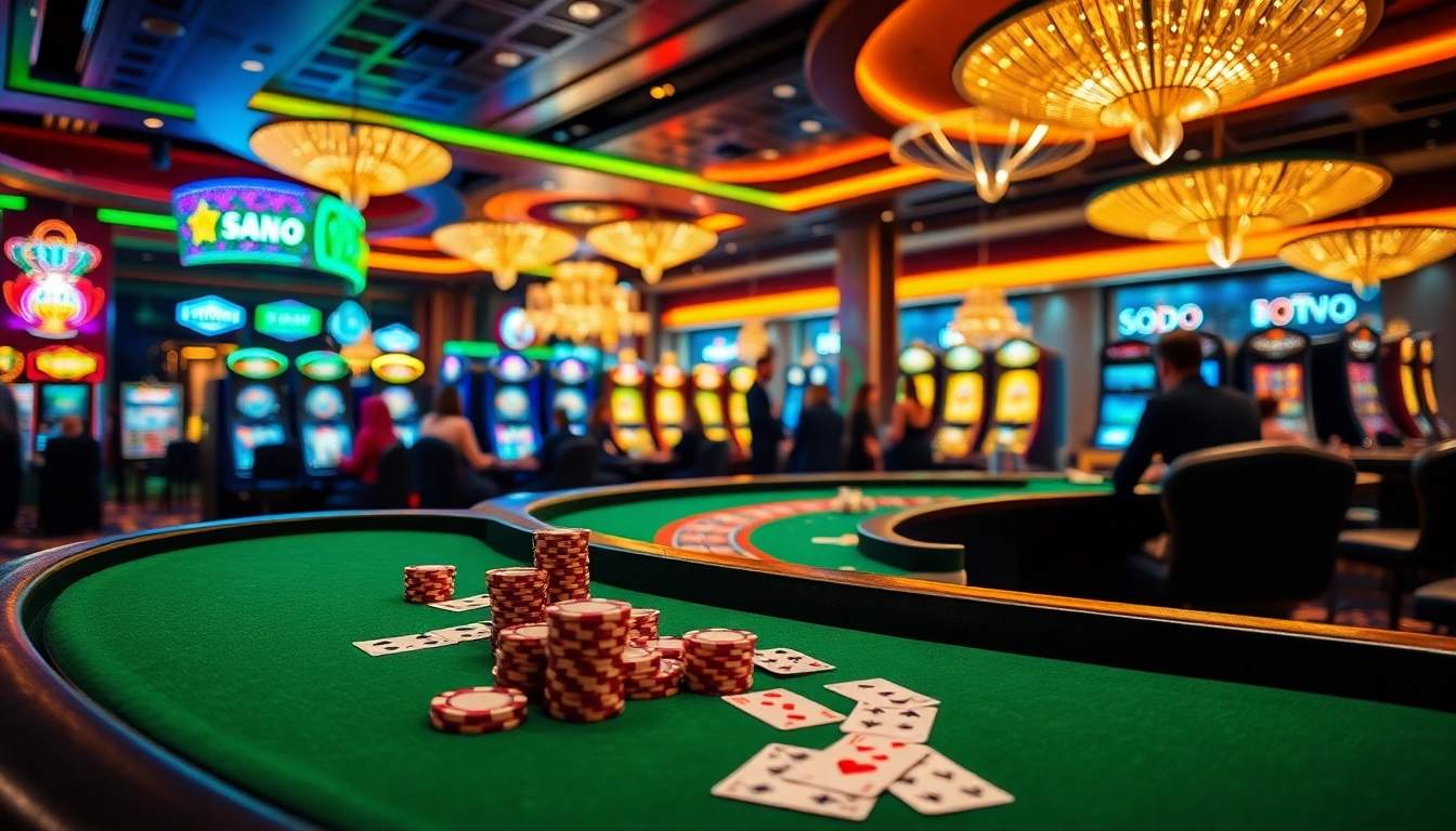 SODO CASINO gaming action with vibrant slot machines and engaging table games, capturing the thrill of gambling.