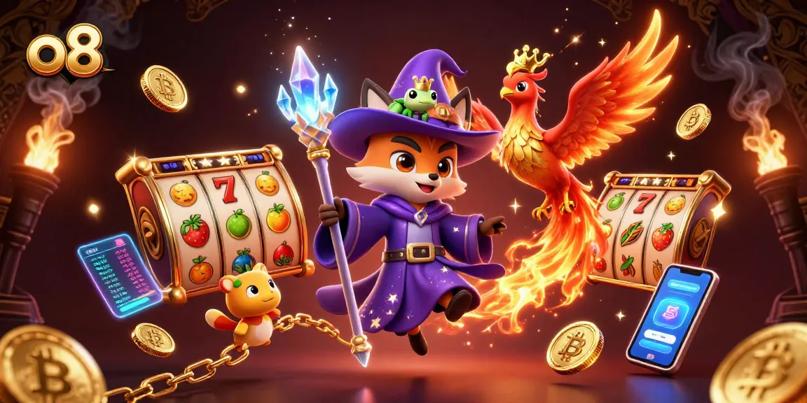 Experience thrilling gameplay at o8 with a vibrant 3D casino scene showcasing dynamic slot elements and cryptocurrency.