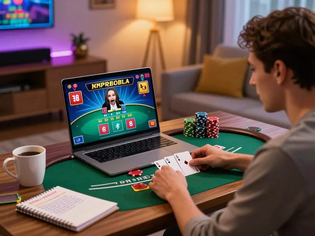 Player engaging in live dealer blackjack at home with digitalwala strategies.