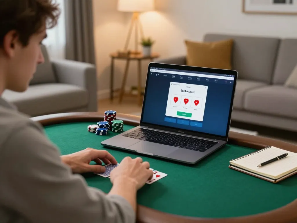 Engaged player at home enjoying online poker at lv88, focusing on strategic play and responsible gaming