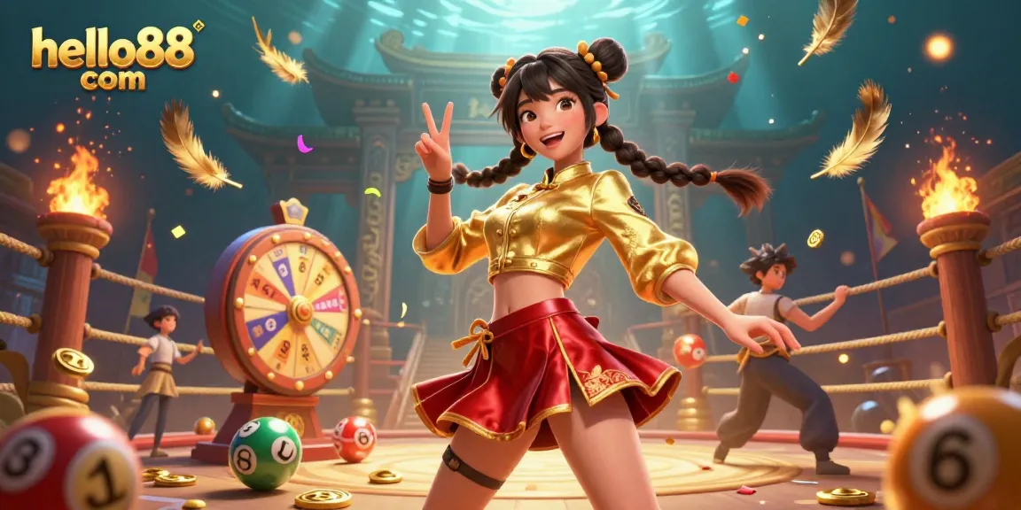 Experience excitement at hello88 com with vibrant casino elements and an energetic character in a dynamic scene.