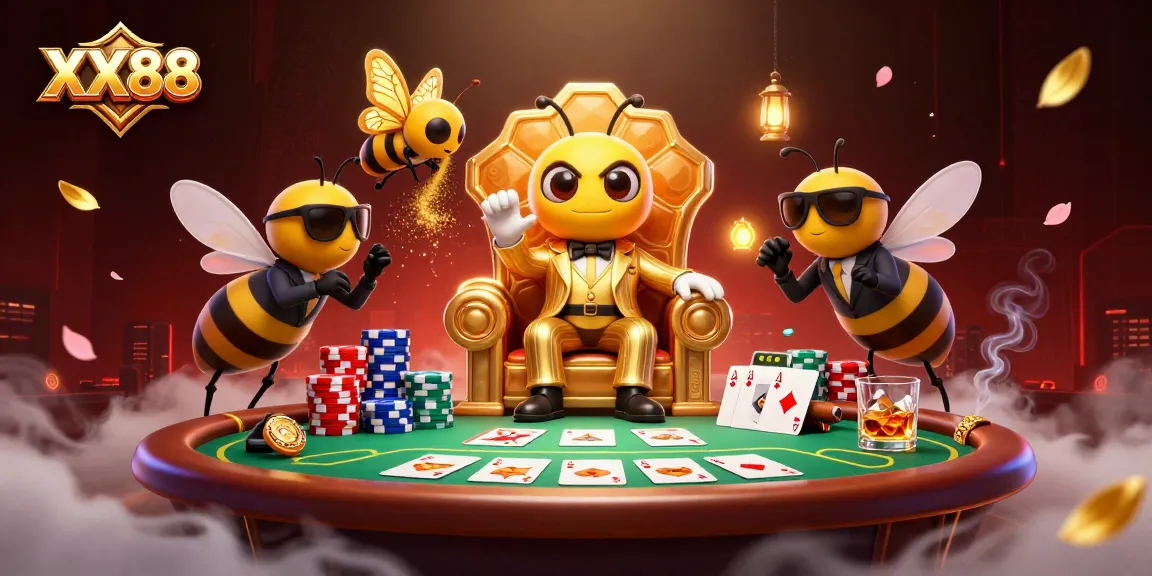 Engage in thrilling gameplay at XX88's vibrant casino with a bumblebee mob boss and his crew.