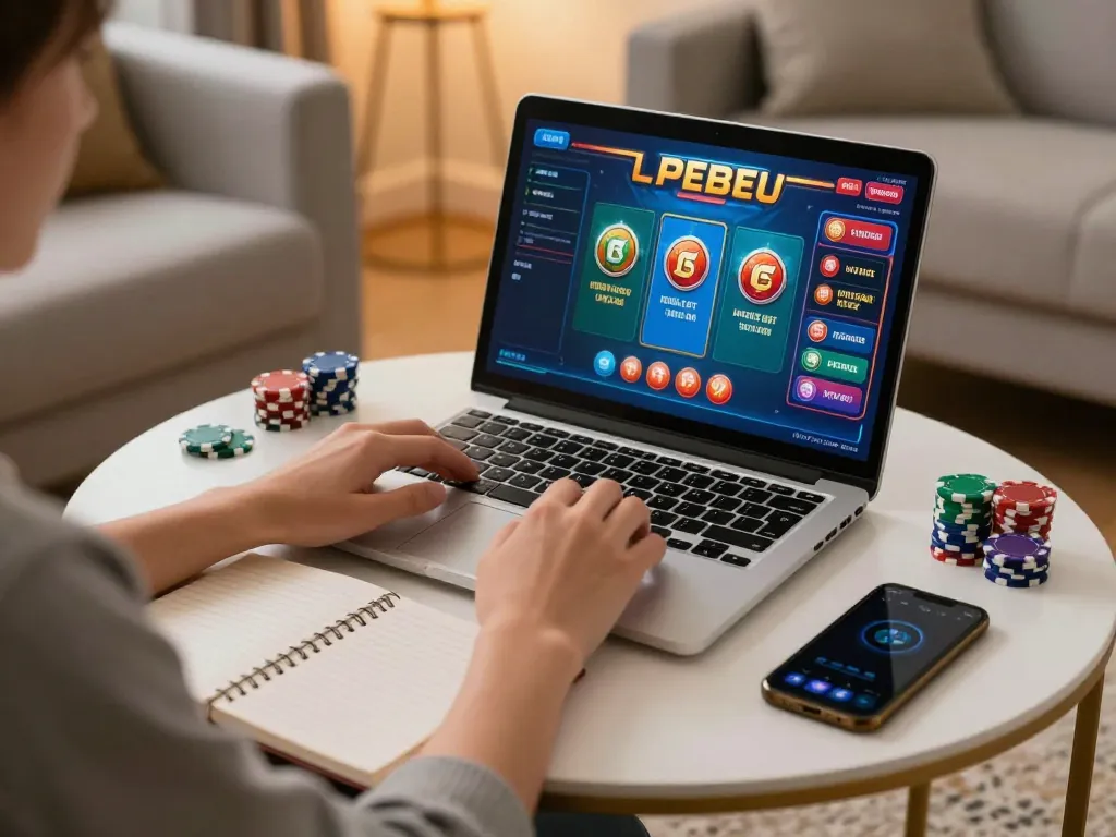 Experience strategic online gaming with Link Vào Jun88 in a cozy home environment, showcasing an engaging gaming session.