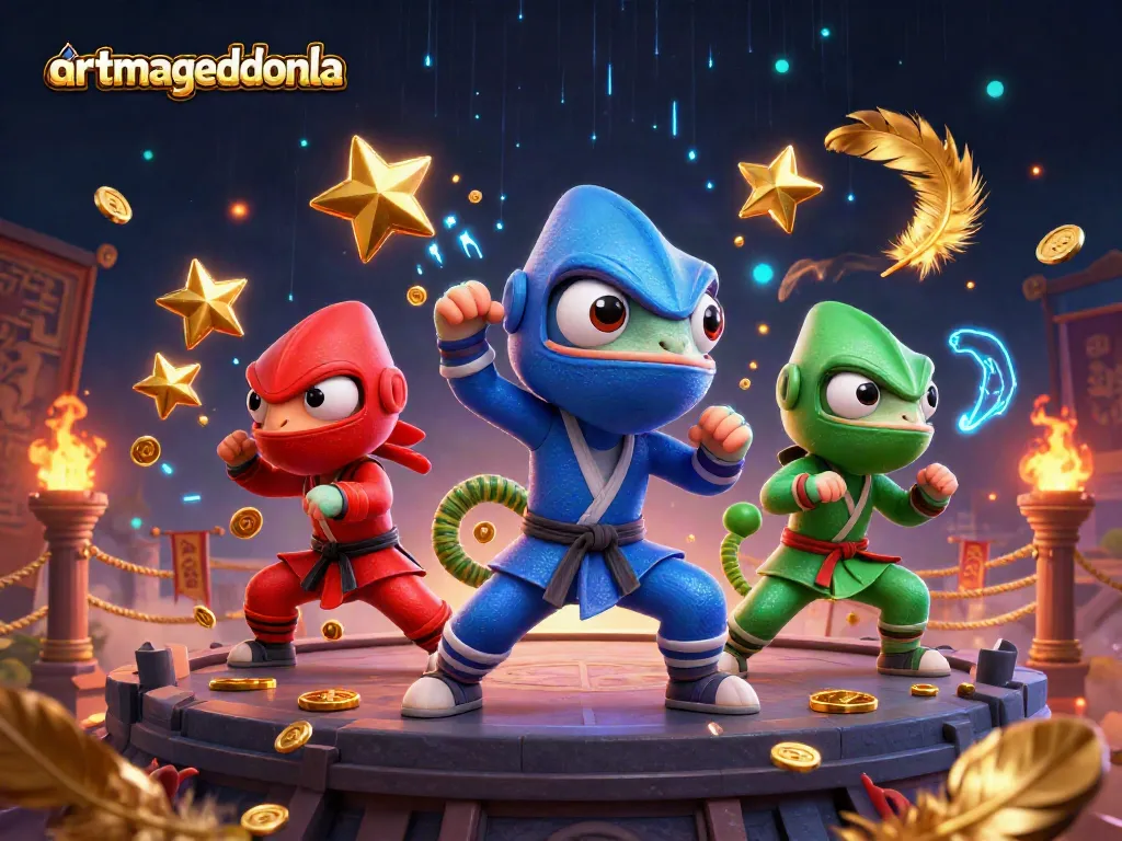 Experience thrilling action with artmageddonla's ninja chameleon team in a vibrant gaming atmosphere