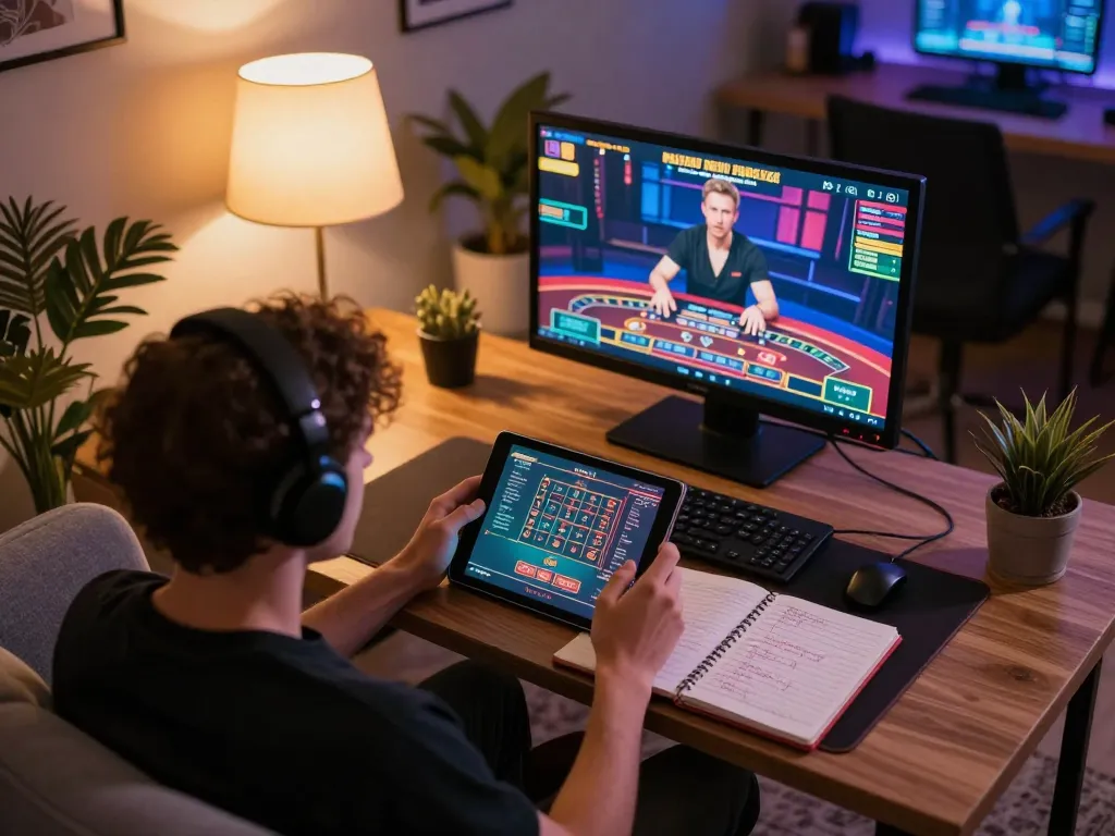 Engaging live dealer game on 33win33win tablet in a cozy home setting for responsible gambling