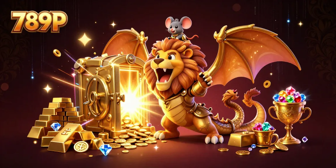 Experience excitement with 789P as the chimera creature showcases golden treasures in a vibrant casino.