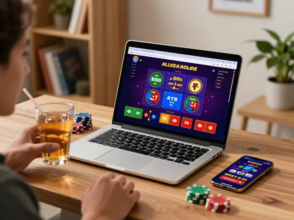 Player enjoying online casino games on laptop with vibrant interface at 789winh.