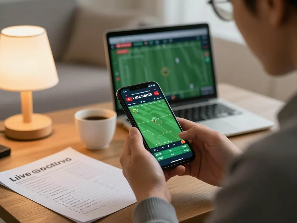 Gambling strategies on keonhacaii88 app with a focused bettor analyzing live odds and strategies.