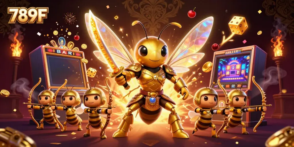 Engage with dynamic 789F casino entertainment featuring vibrant 3D characters and a thrilling jackpot scene.