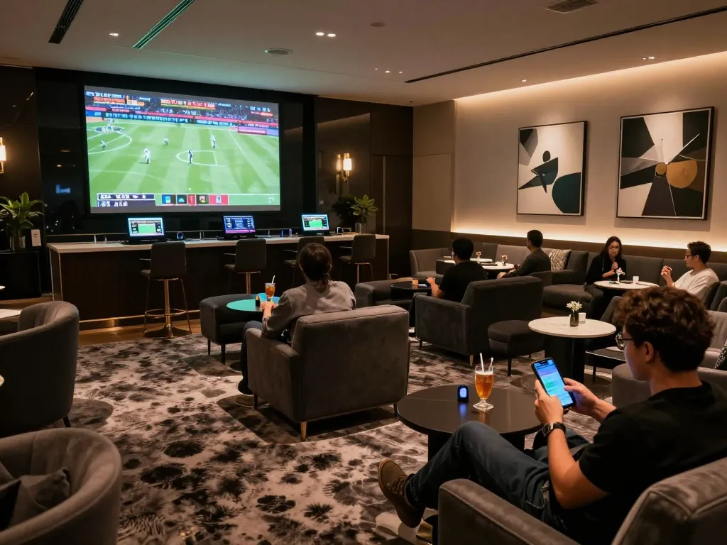 may88 patrons enjoying live sports betting in a luxury lounge