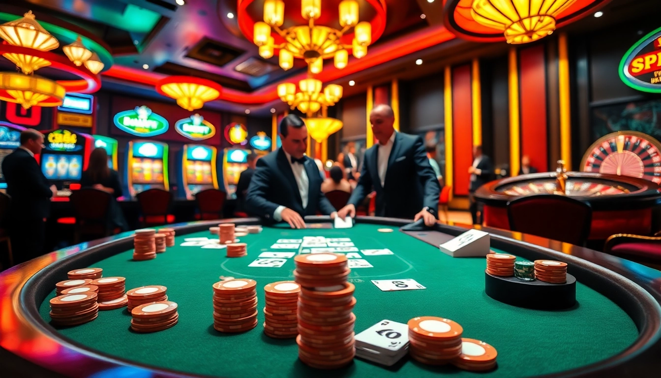 Exciting poker game at 188v.com casino with players interacting and chips in play.