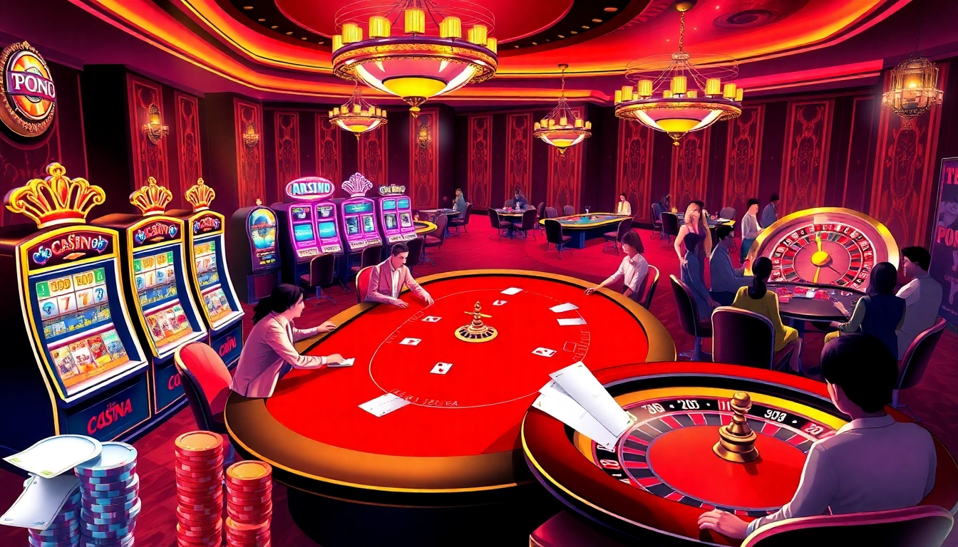 A lively poker scene at http://go88hv.com/, showcasing excitement, chips, and a roulette wheel.