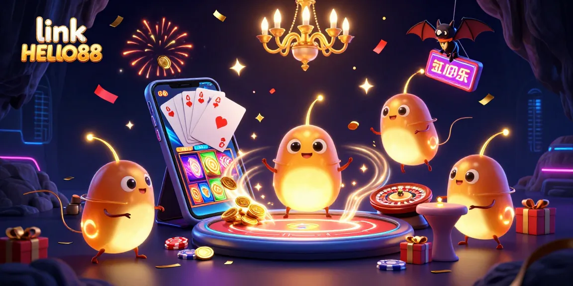 Engage with thrilling games at link HELLO88, as glowworms illuminate a vibrant casino scene.