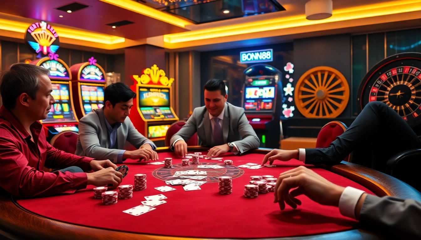 Experience the excitement of winning at link bong88's luxurious poker tables filled with chips and cards.