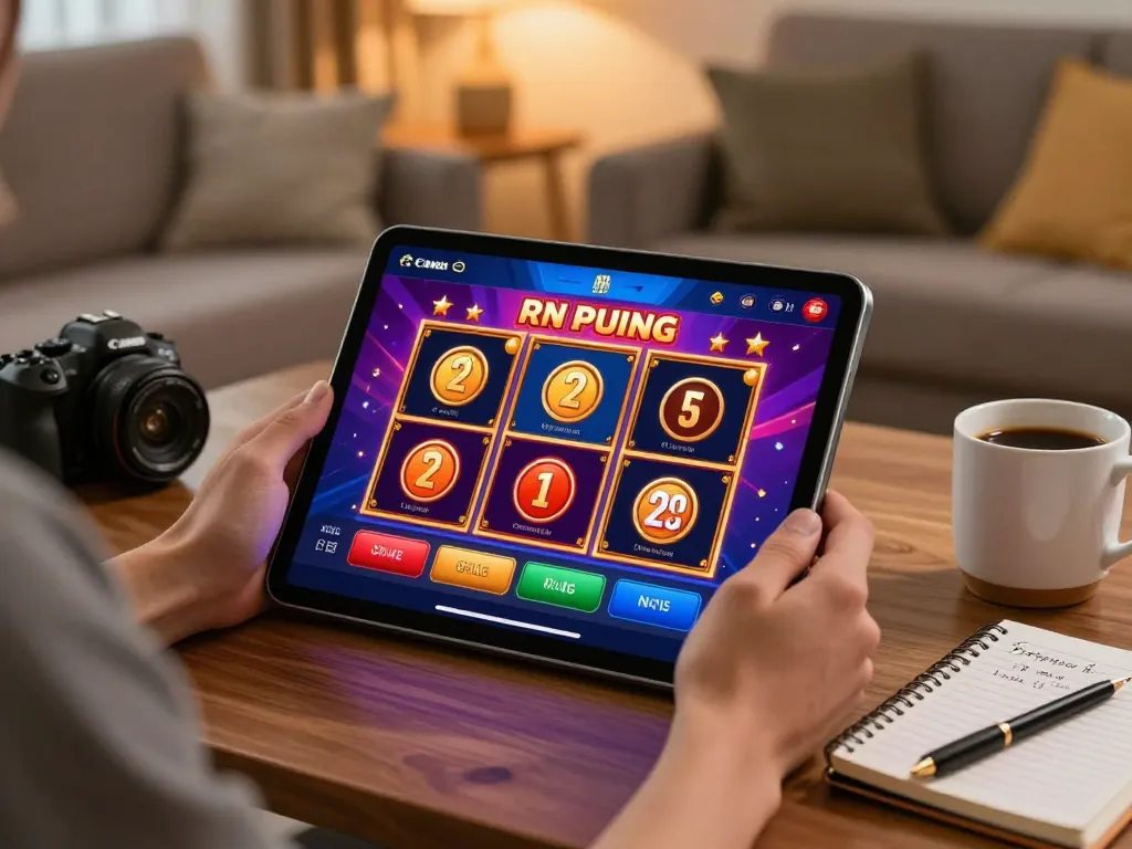 Player engaging with 8day casino app on tablet, showcasing interactive gaming experience and strategy.