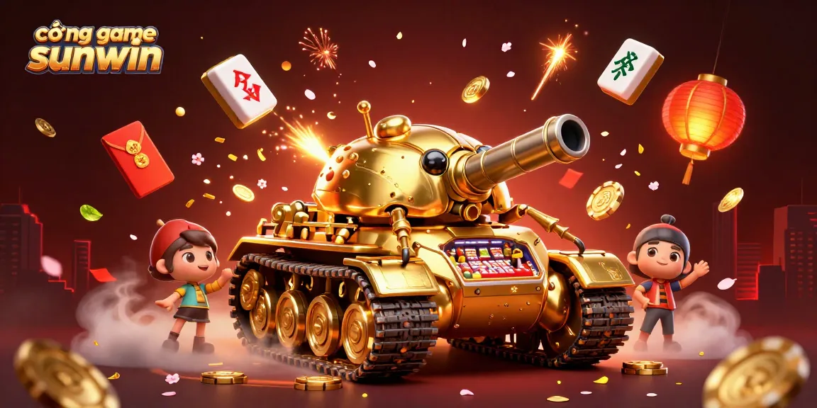 Experience the excitement of cổng game sunwin with this vibrant 3D illustration of a golden beetle tank casino.