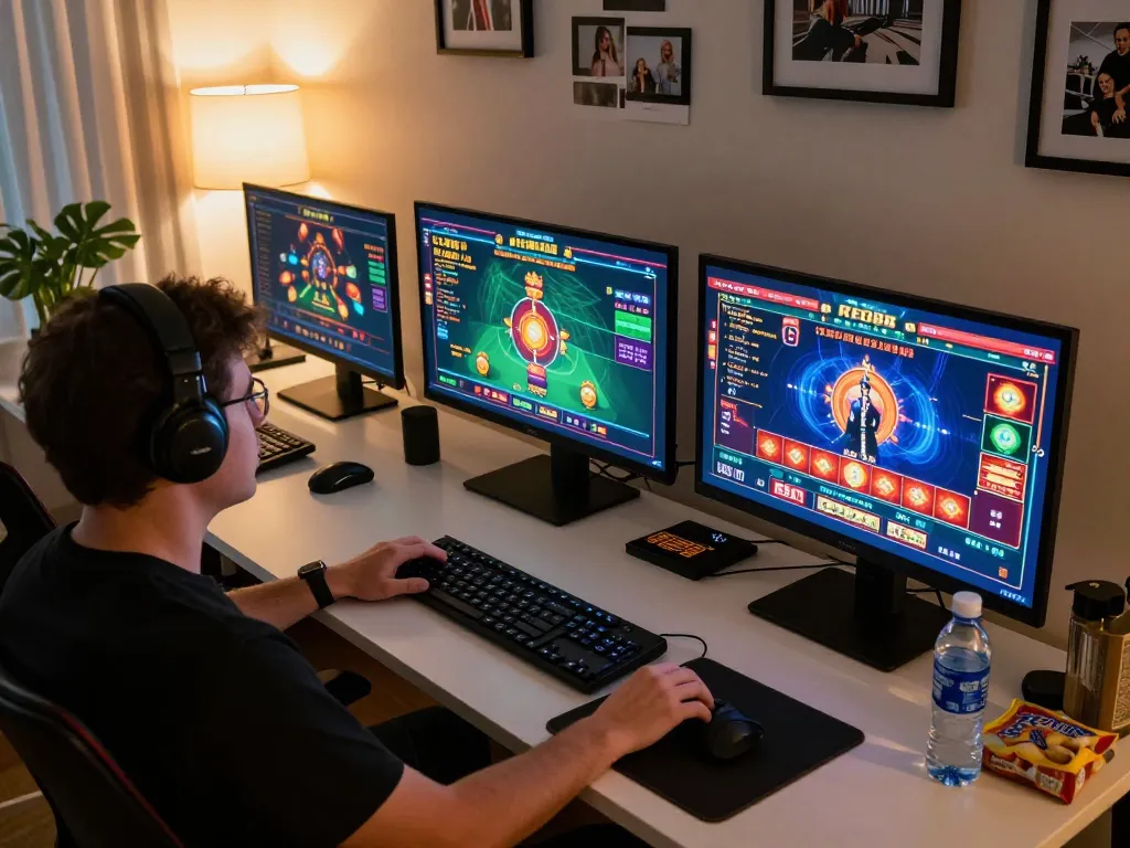 Play RED88 online casino games on a sleek setup, showcasing strategic gameplay decisions.