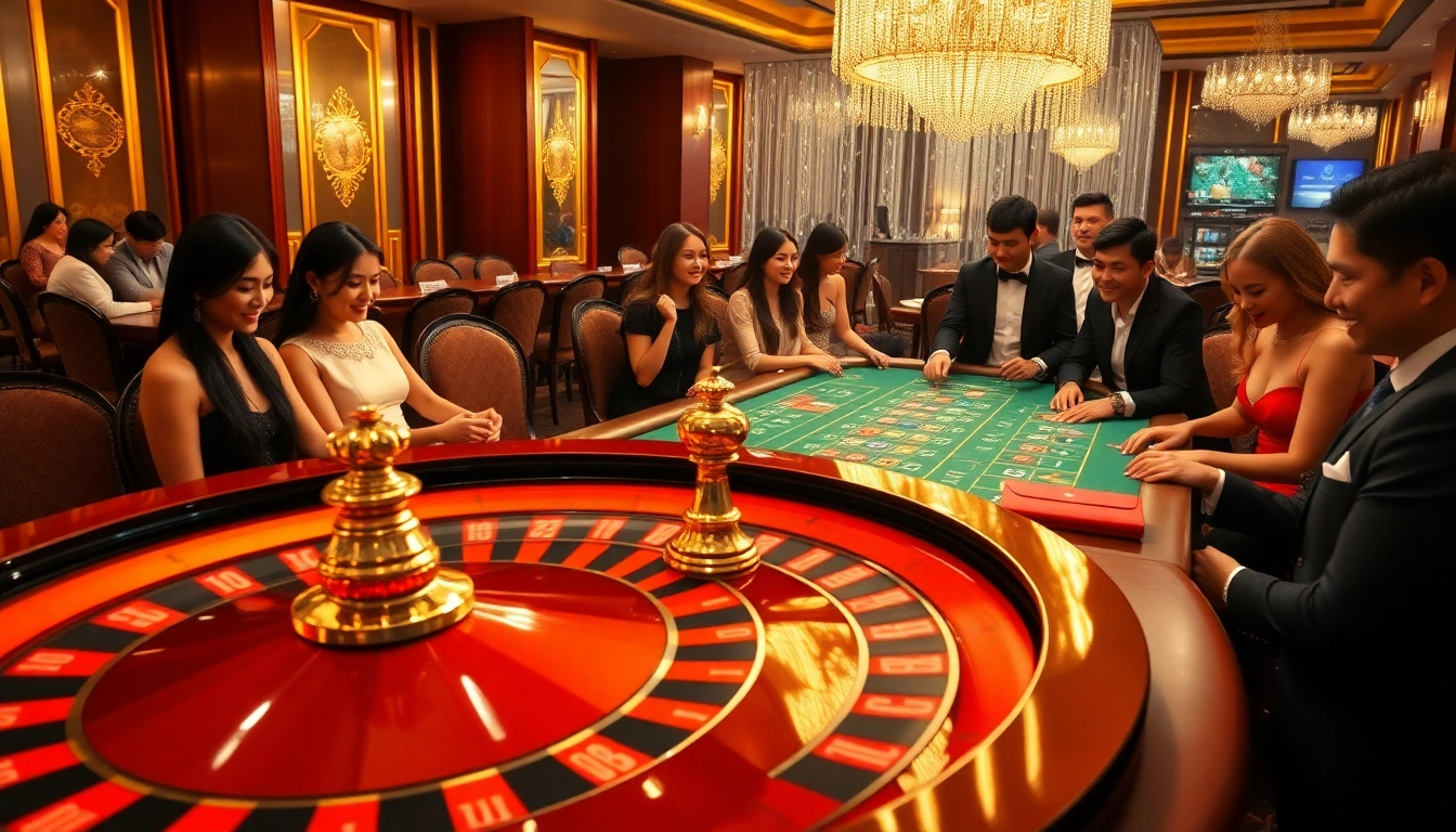 Players engaged in exciting games at a luxurious casino representing 678vip.com experience.