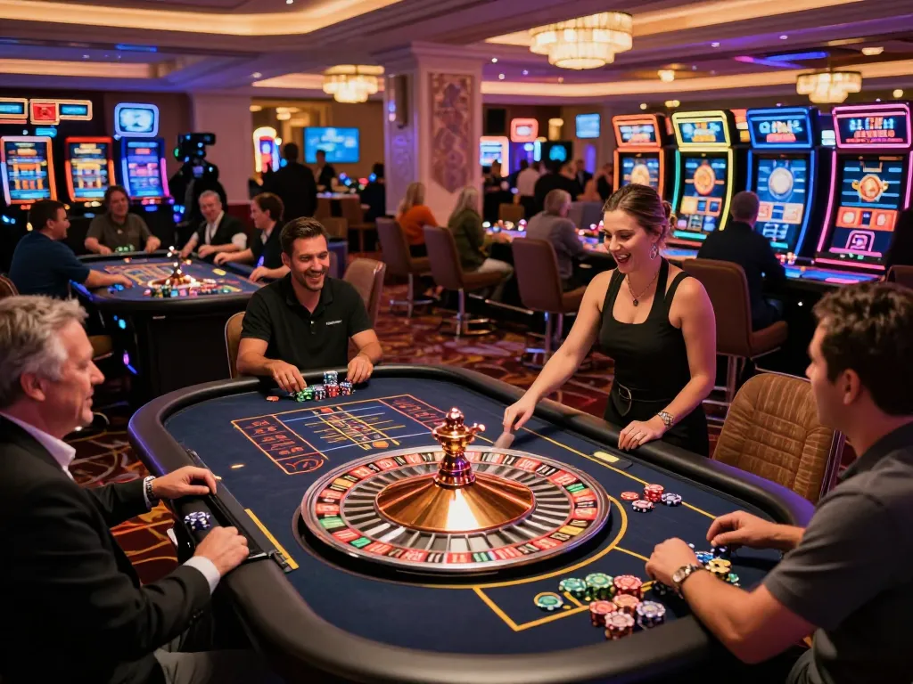 Experience the thrill of Usbet roulette gaming at a bustling casino, showcasing exciting wins and vibrant atmosphere