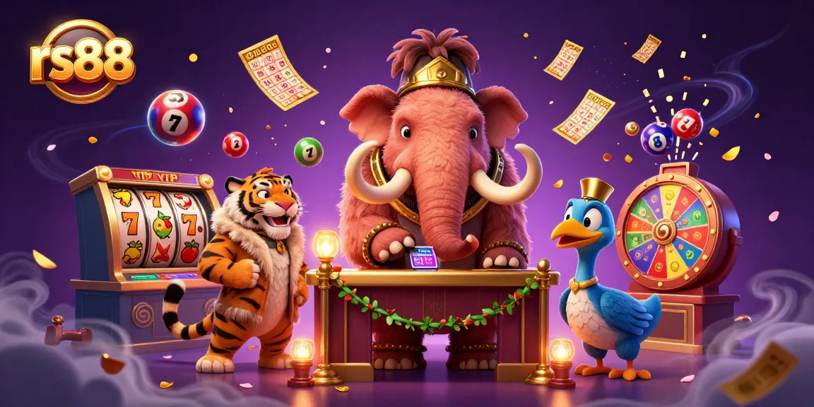 Experience an exciting scene featuring rs88 with a woolly mammoth bouncer and a saber-tooth tiger VIP amidst vibrant casino activities.