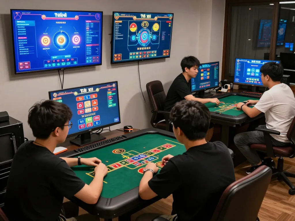 Tài xỉu online: Engaging players strategizing their bets in a vibrant online gaming setup