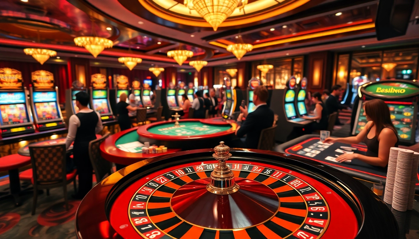 Engaging players at x88com casino tables, showcasing vibrant roulette wheel and excitement.
