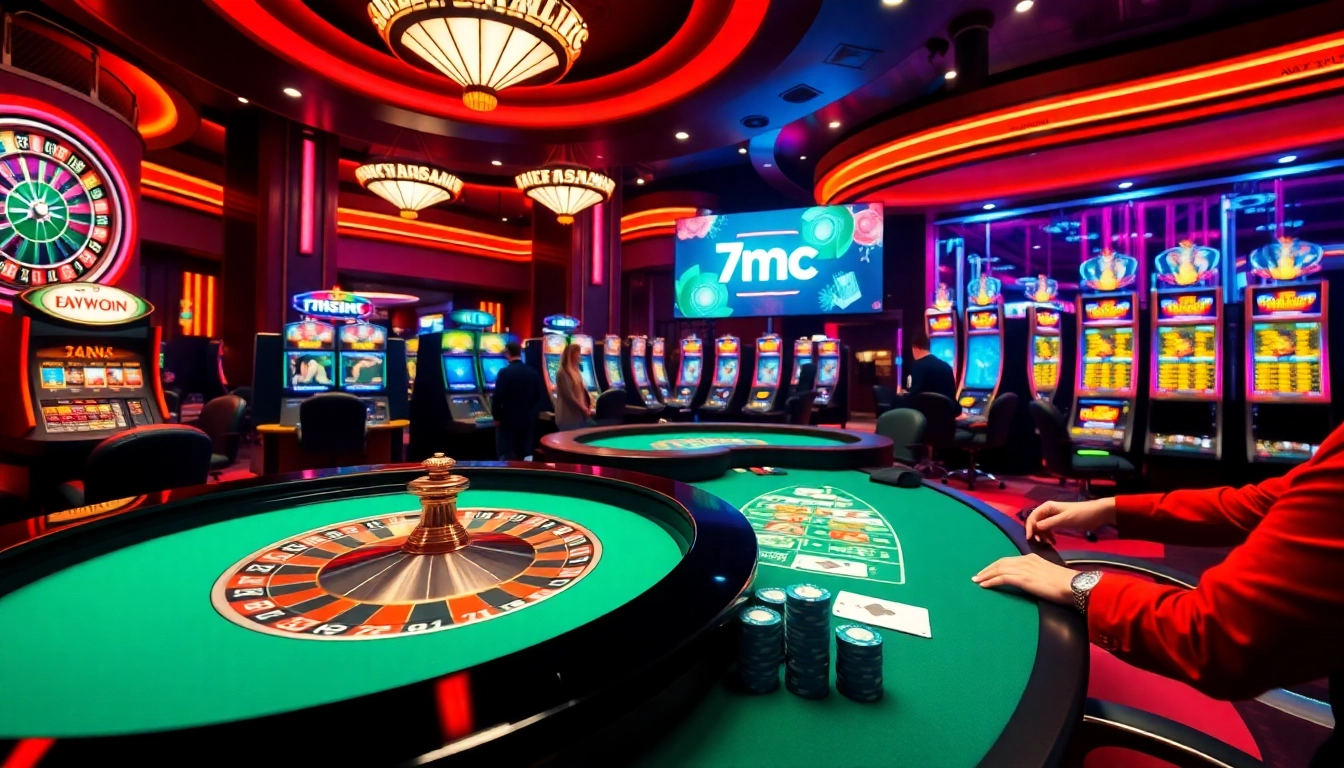 Experience the excitement of winning at 7mcn with a beautifully designed casino scene.