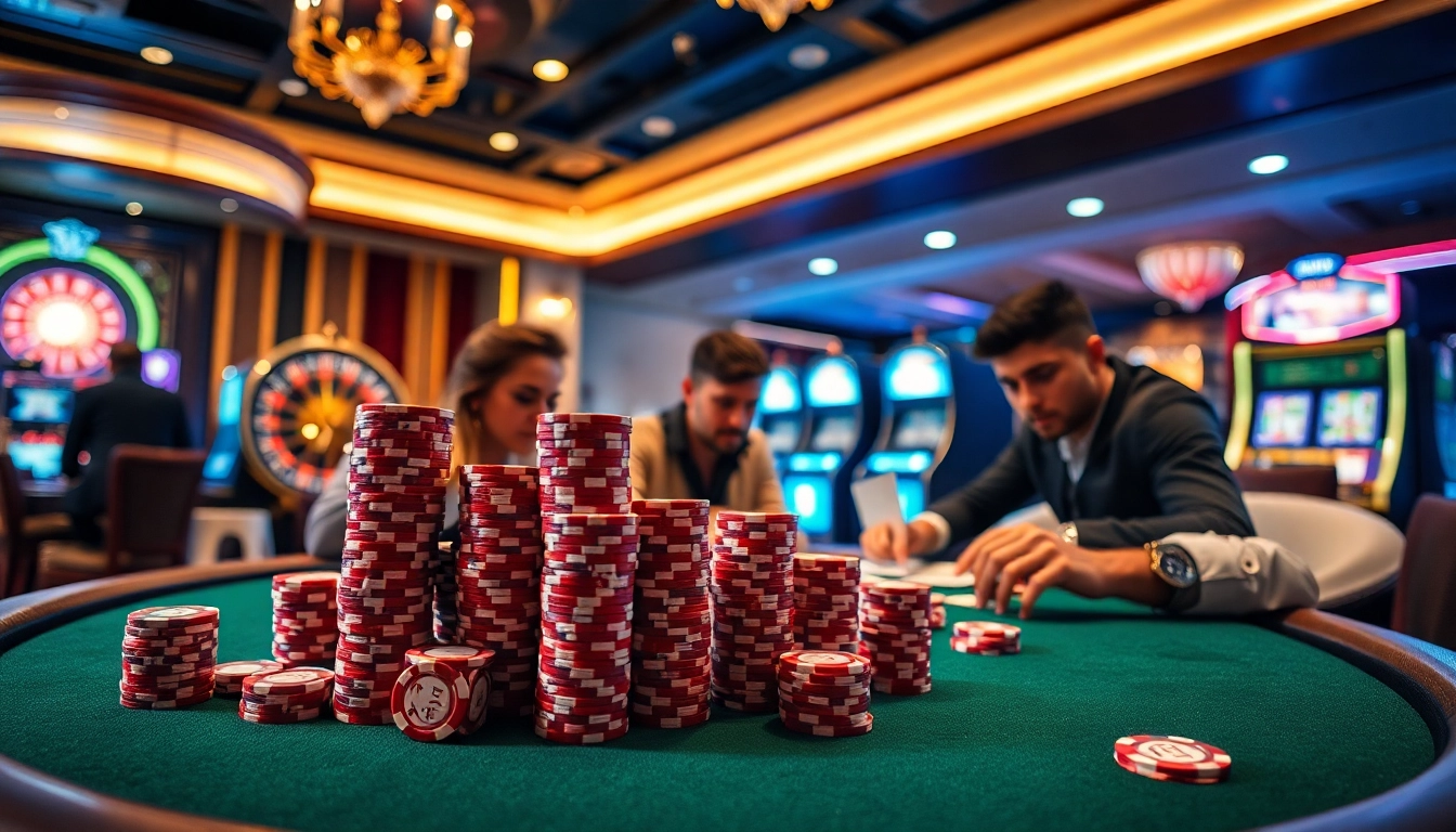 Experience the thrill of 33win with a high-stakes poker game in a luxurious casino setting.