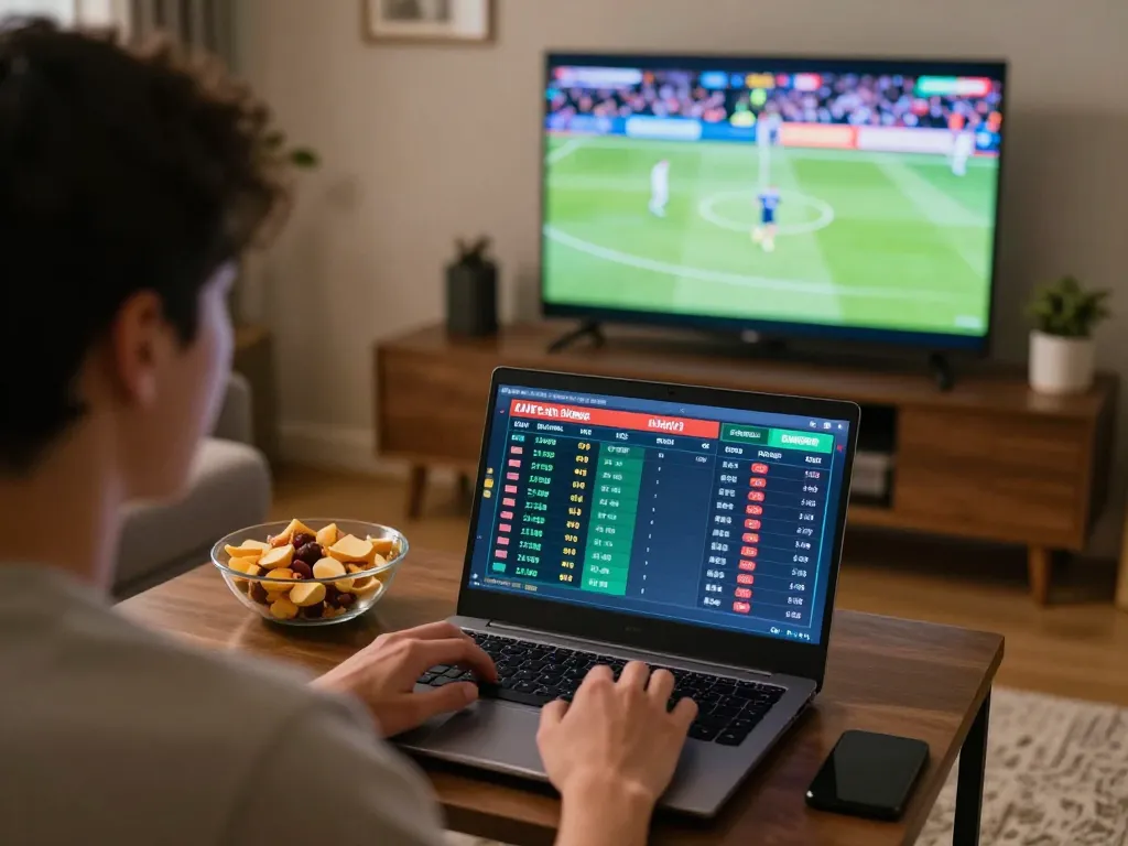 Player engaging with Nhà cái SV88 on laptop during a live sports betting session at home.
