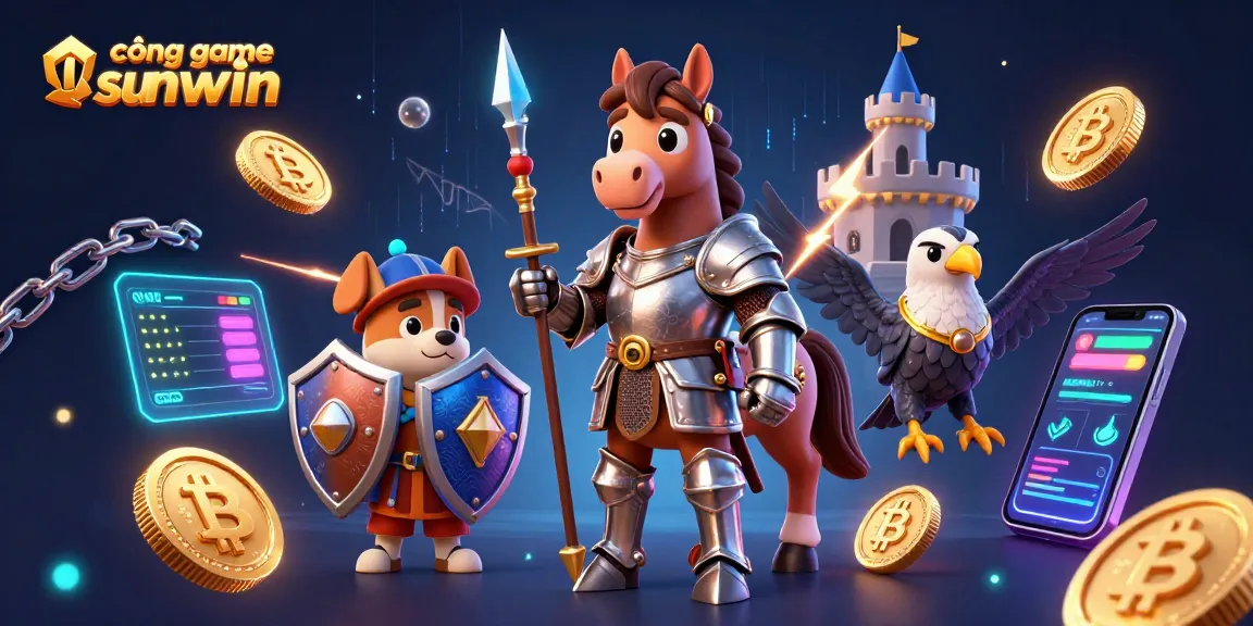 Experience the excitement of cổng game sunwin amidst a dynamic 3D casino scene with neon crypto elements.
