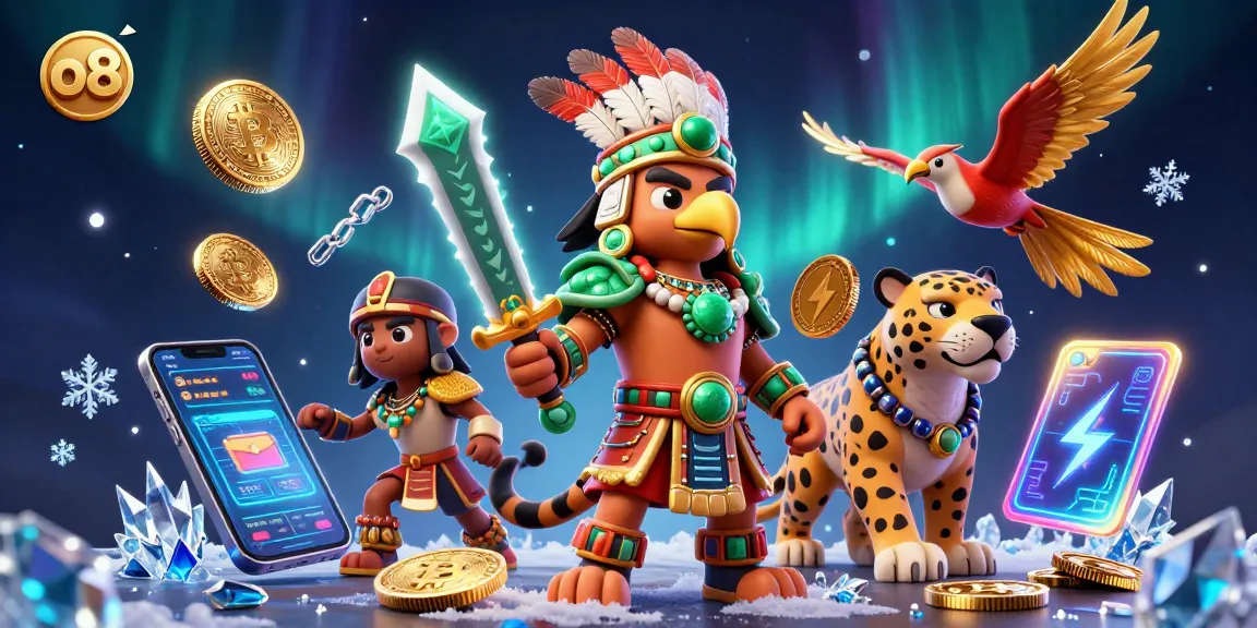 Engage in thrilling gaming at o8 featuring a vibrant 3D casino scene with warriors and crypto elements.