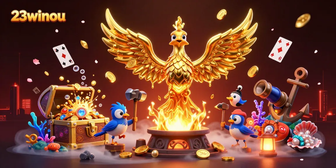 Engage with exhilarating gameplay at 23winou, featuring a molten gold phoenix and dynamic casino elements.