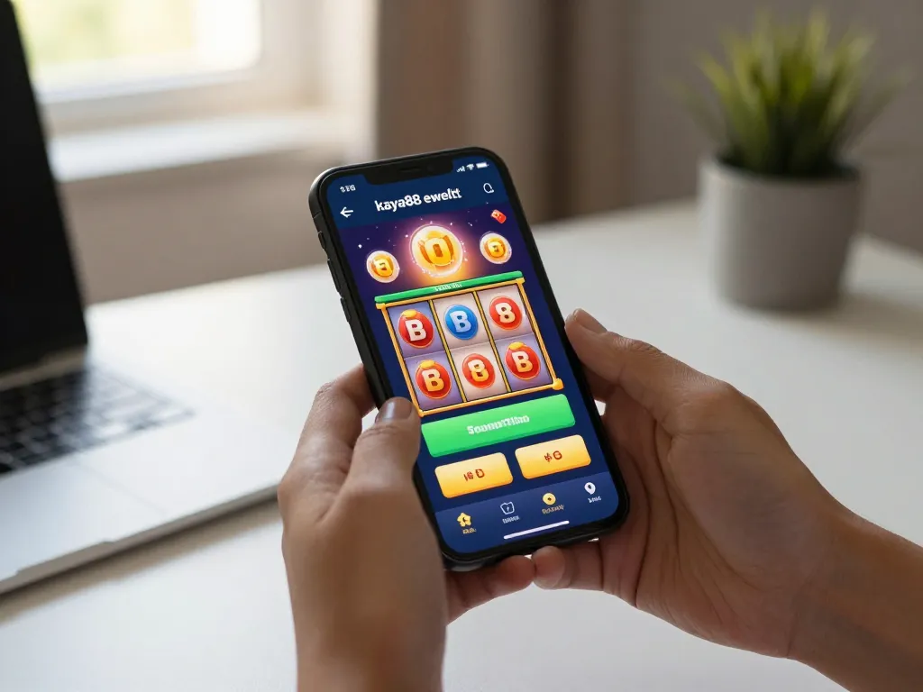 Engaging gameplay with kaya88 ewallet app on smartphone showcasing vibrant slot game interface and bonus notifications