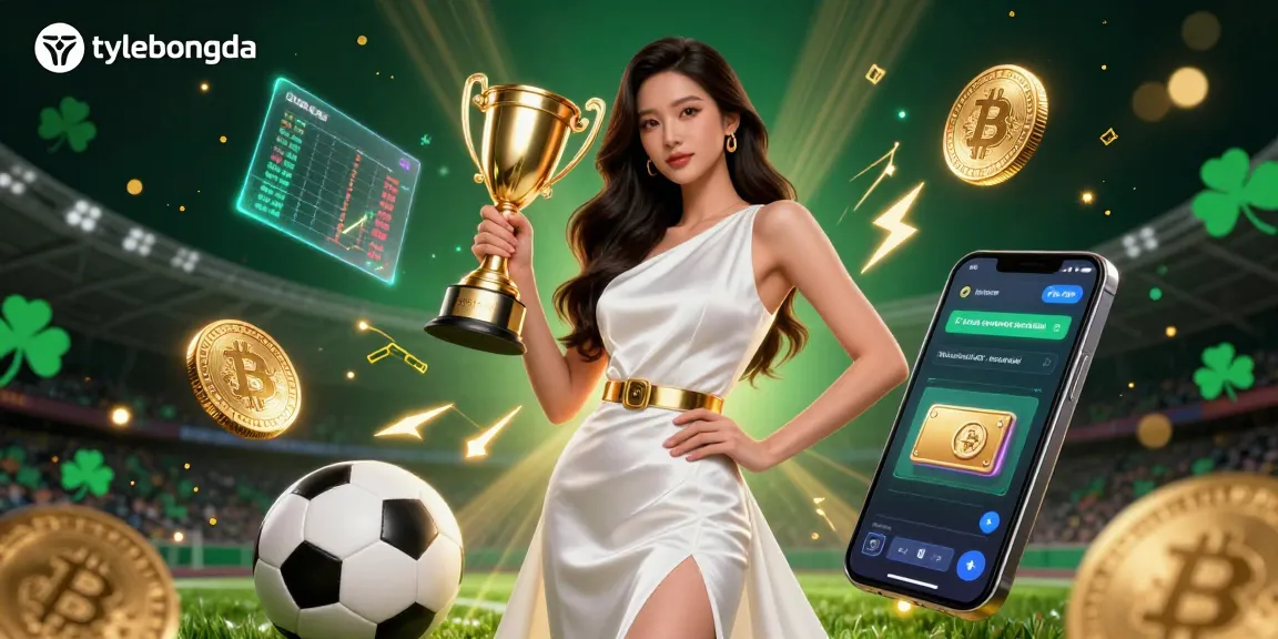 Experience the excitement of sports betting with tylebongda as a confident woman holds a trophy amidst vibrant casino elements.